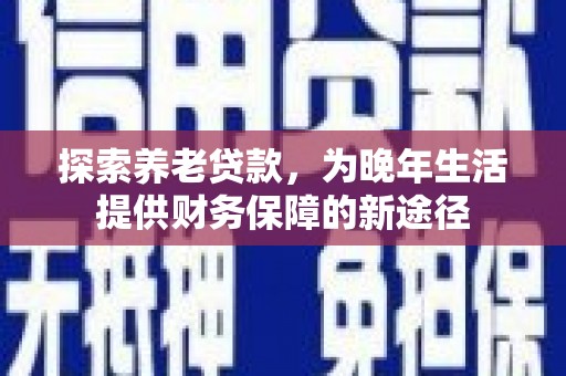 威宁探索养老贷款，为晚年生活提供财务保障的新途径